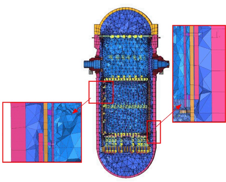 Symulacja pęknięcia rury w reaktorze jądrowym przy użyciu technologii ADINA. Fot. Bentley Systems